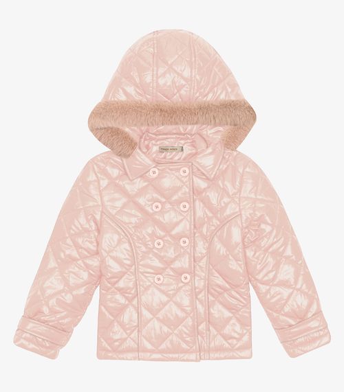 Jaqueta Puffer com Capuz Feminino Trick Nick Rosa