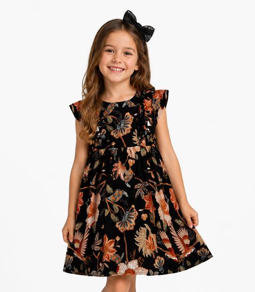 Vestido Infantil Menina Estampado Trick Nick Preto
