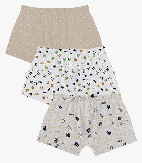 Kit 3 Cuecas Infantis Boxer Em Cotton Trick Nick Bege