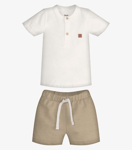 Conjunto Infantil Camiseta Com Bermuda Trick Nick Bege