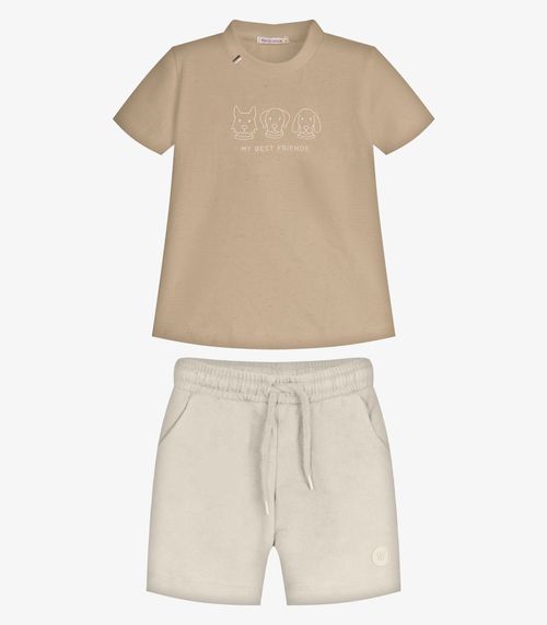 Conjunto Infantil Camiseta Com Bermuda Trick Nick Bege