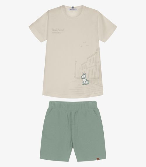 Conjunto Infantil Camiseta Com Bermuda Trick Nick Bege