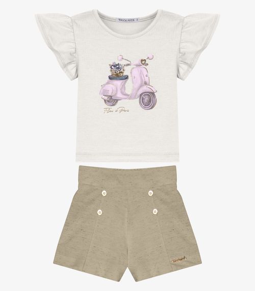 Conjunto Menina Blusa Com Shorts Trick Nick Bege