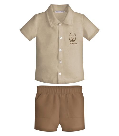 Conjunto Infantil Camisa Com Bermuda Trick Nick Bege
