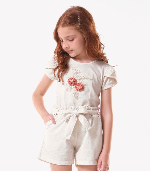 Blusa Infantil Meia Malha Com Bordado Trick Nick Bege