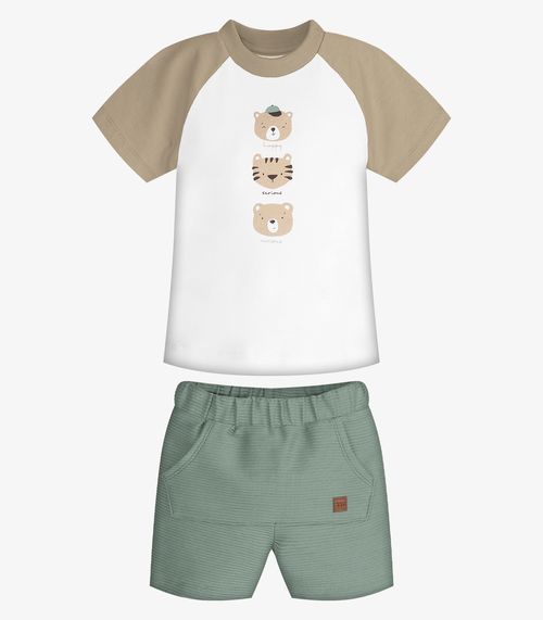 Conjunto Infantil Camiseta Com Bermuda Trick Nick Bege