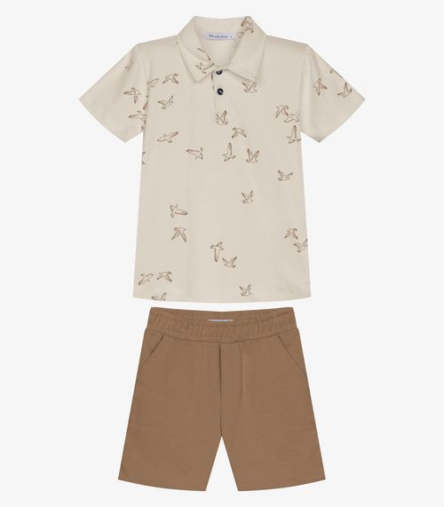 Conjunto Infantil Polo Com Bermuda Trick Nick Bege