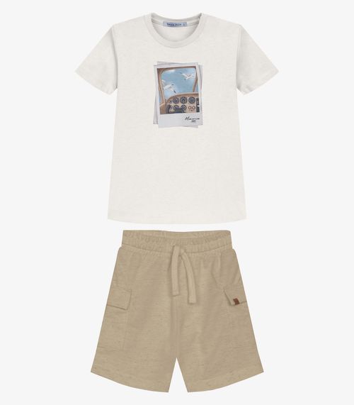 Conjunto Infantil Camiseta Com Bermuda Trick Nick Bege