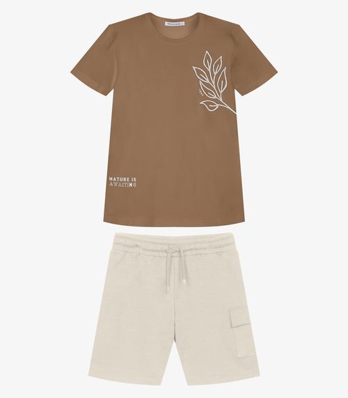 Conjunto Infantil Camiseta Com Bermuda Trick Nick Marrom