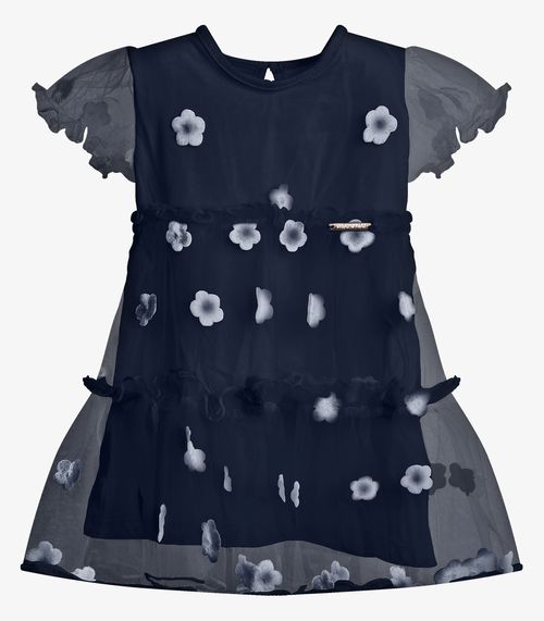 Vestido Feminino Tule Bordado Floral Trick Nick Azul