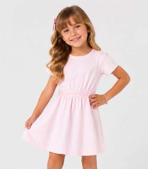 Vestido Infantil Em Malha Cotton Leve Trick Nick Rosa