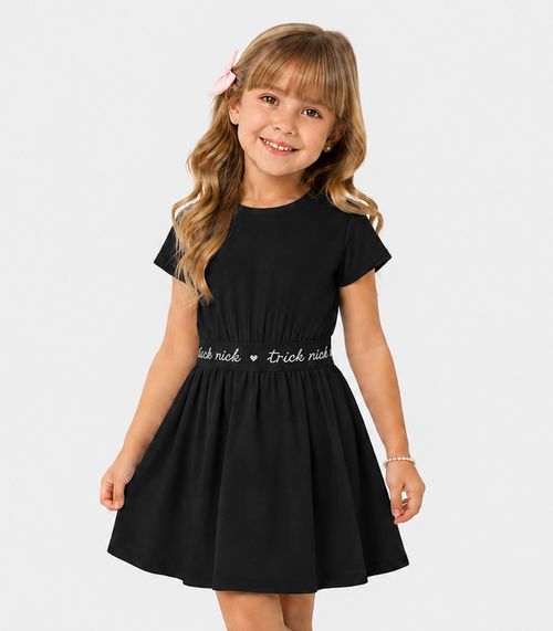 Vestido Infantil Em Malha Cotton Leve Trick Nick Preto