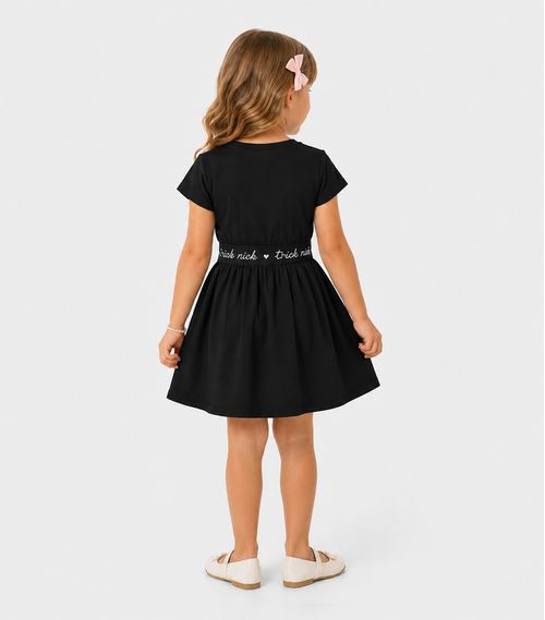 Vestido Infantil Em Malha Cotton Leve Trick Nick Preto