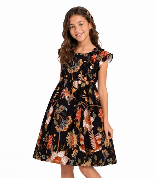Vestido Infantil Feminino Estampado Trick Nick Preto