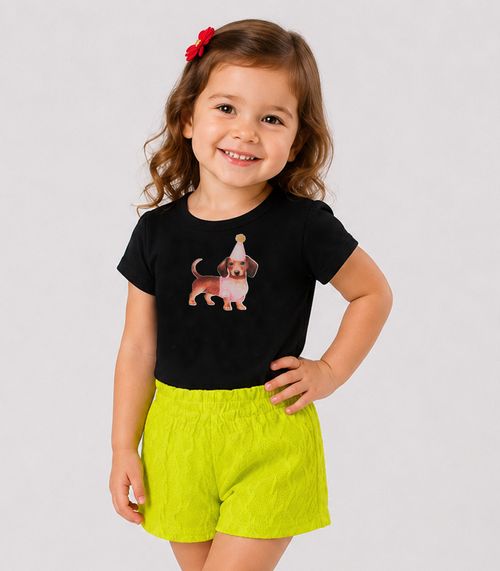 Conjunto Infantil Feminino Blusa Short Trick Nick Preto