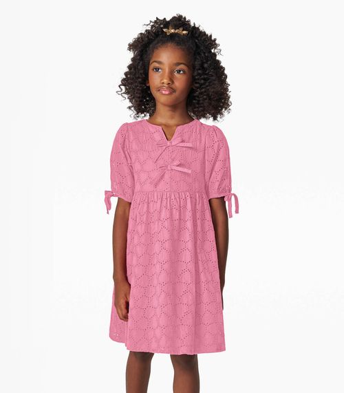 Vestido em Laise Corações e Viscose Khy Trick Nick Rosa