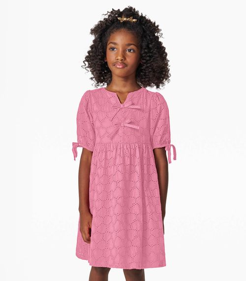 Vestido em Laise Corações e Viscose Khy Trick Nick Rosa