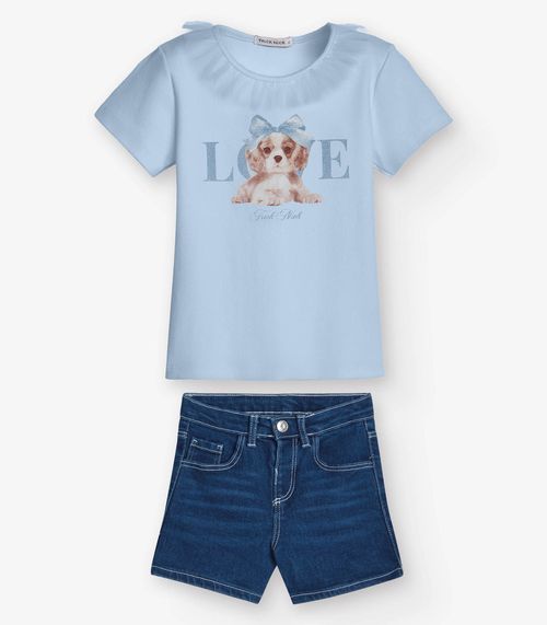 Conjunto Menina Blusa Com Shorts Trick Nick Azul