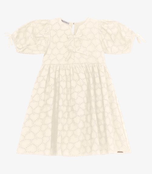Vestido em Laise Corações e Viscose Khy Trick Nick Off White