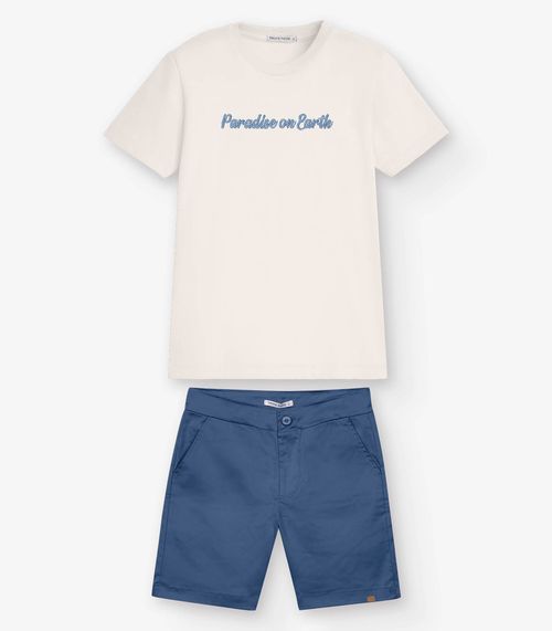 Conjunto Camiseta com Bermuda Menino Trick Nick Bege