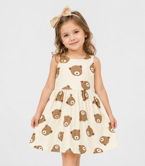 Vestido Infantil Cotton Leve Estampado Trick Nick Marrom