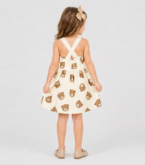 Vestido Infantil Cotton Leve Estampado Trick Nick Marrom