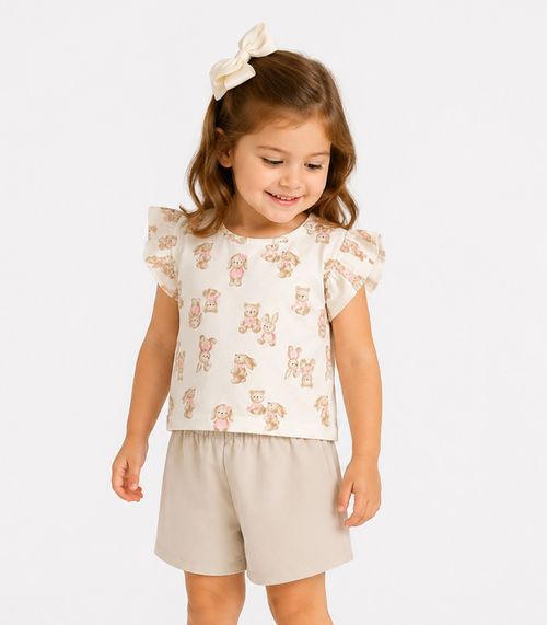 Conjunto Blusa Com Shorts Infantil Trick Nick Bege