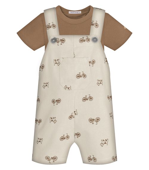 Conjunto Infantil Camiseta E Jardineira Trick Nick Bege