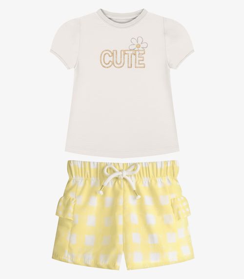 Conjunto Menina Blusa Com Shorts Trick Nick Bege