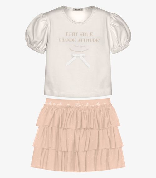 Conjunto Infantil Blusa Com Saia Trick Nick Bege