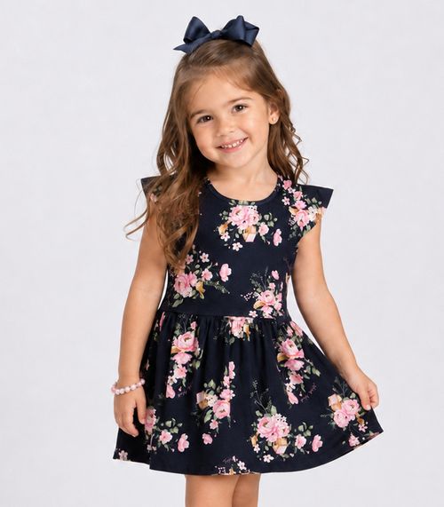 Vestido Infantil Estampado Meia Malha Trick Nick Azul