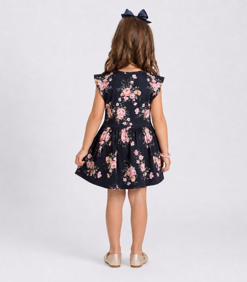 Vestido Infantil Estampado Meia Malha Trick Nick Azul