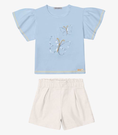 Conjunto Verão Menina Curto Com Estampa Trick Nick Azul