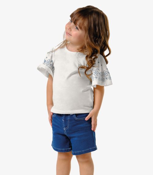 Conjunto Menina Blusa com Shorts Jeans Trick Nick Bege