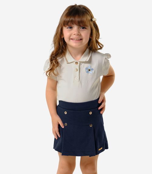 Conjunto Menina Polo Com Shorts Saia Trick Nick Bege