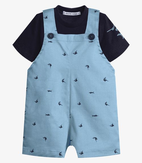 Conjunto Infantil Camiseta E Jardineira Trick Nick Azul