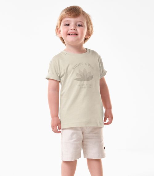 Conjunto Infantil Camiseta Com Bermuda Trick Nick Bege
