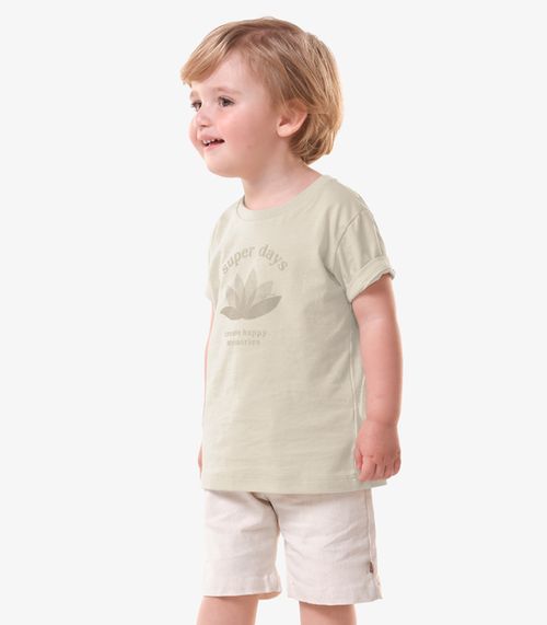 Conjunto Infantil Camiseta Com Bermuda Trick Nick Bege