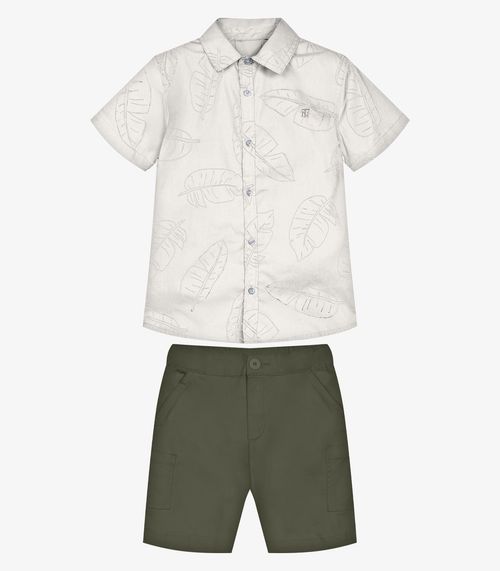 Conjunto Infantil Camisa Com Bermuda Trick Nick Bege