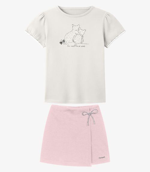 Conjunto Infantil Blusa Com Shorts Saia Trick Nick Bege