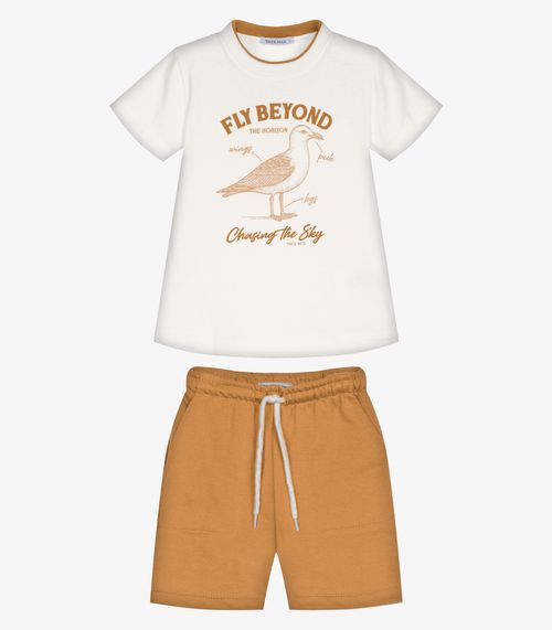 Conjunto Infantil Camiseta Com Bermuda Trick Nick Bege