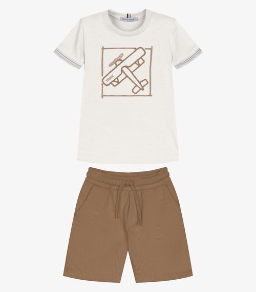 Conjunto Infantil Camiseta Com Bermuda Trick Nick Bege