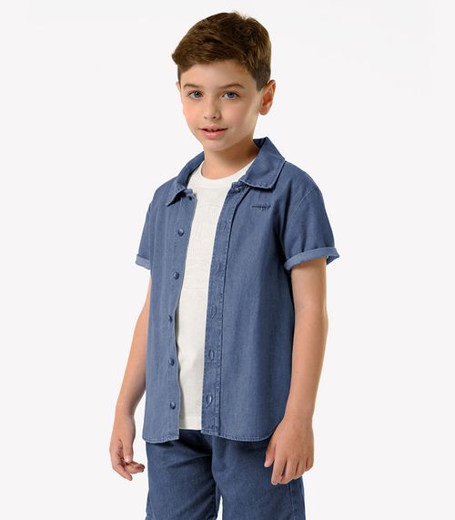 Camisa Infantil Jeans De Botão Trick Nick Azul