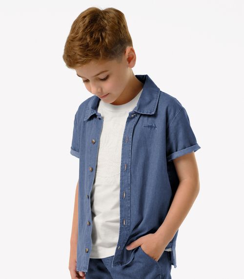 Camisa Infantil Jeans De Botão Trick Nick Azul