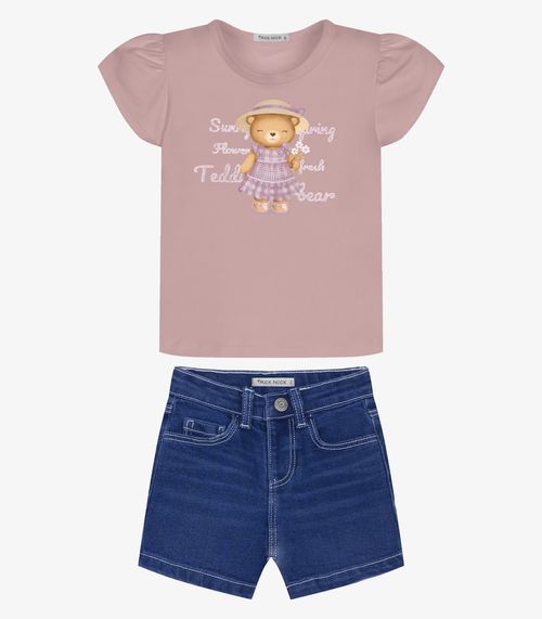 Conjunto Infantil Blusa Com Shorts Trcik Nick Rosa