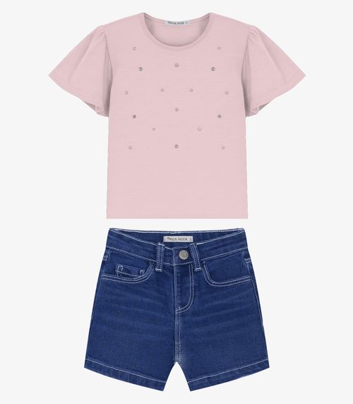 Conjunto Infantil  Blusa Com Shorts Trick Nick Rosa