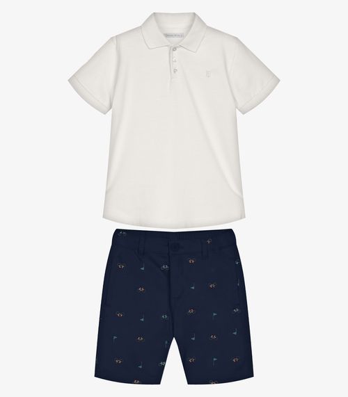 Conjunto Infantil Polo Com Bermuda Trick Nick Bege