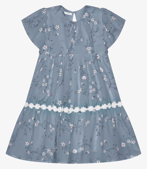 Vestido Infantil Chiffon Florido Trick Nick Azul
