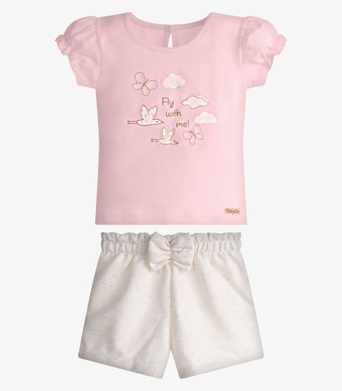 Conjunto Infantil Blusa Com Shorts Trick Nick Rosa