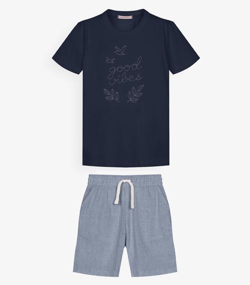 Conjunto Infantil Camiseta Com Bermuda Trick Nick Azul